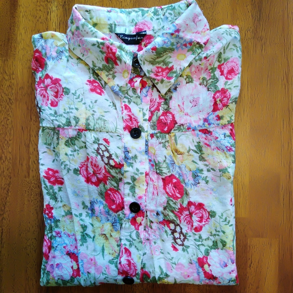 Women's printed button-down half-sleeve blouse